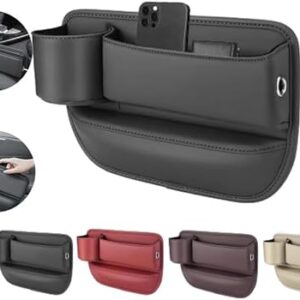 Car Leather Cup Holder Gap Bag,Seat Gap Storage Box,Adjustable Car Seat Storage Box,Leather Cup Holder Gap Bag with Cup Holder for Phones Glasses Keys Cards（Black,A）