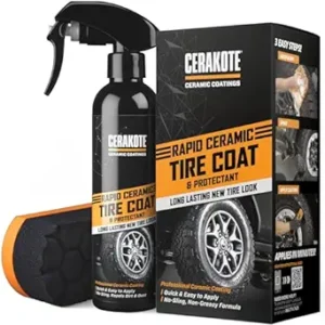 Cerakote® Rapid Ceramic Tire Coat Spray - Long Lasting Ceramic Coating with New Tire Look for Cars and Trucks - Easy to Use Applicator and Quick Drying for Professional Results - 8 fl oz