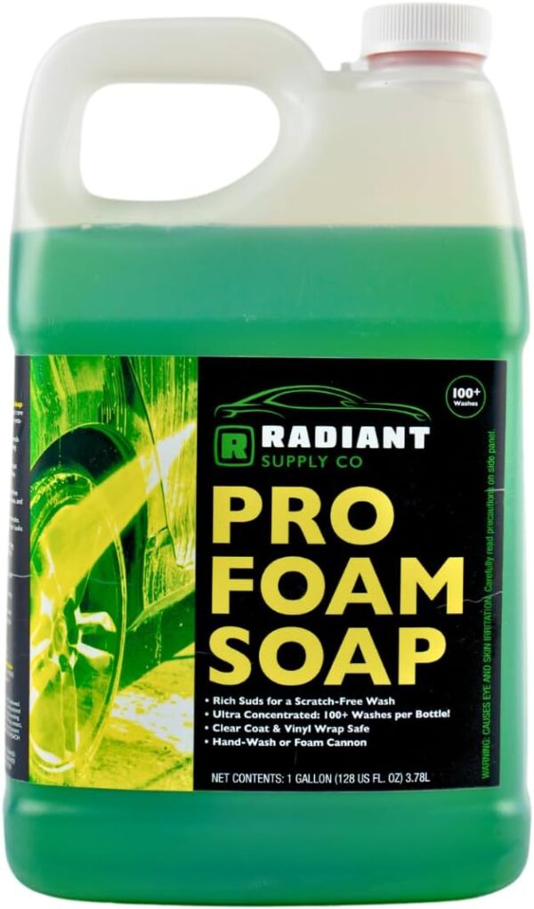 Radiant Supply Professional Car Wash Soap for Foam Cannons or Bucket Washes, Ultra Concentrated and pH Balanced, 100+ Washes for Cars, Trucks, Motorcycles, RVs, 128oz Gallon