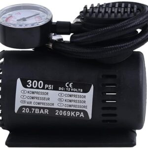 12V Portable Compressor Tire Inflator with Mechanical Pressure Gauge,with 3 Nozzle Adapters,Inflator for Car Tires, Motorcycle, Bike, Basketball, Other Types of inflatables Easy to A12