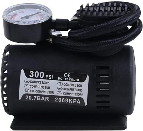 12V Portable Compressor Tire Inflator with Mechanical Pressure Gauge,with 3 Nozzle Adapters,Inflator for Car Tires, Motorcycle, Bike, Basketball, Other Types of inflatables Easy to A12