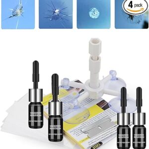 Windshield Repair Kit, 4 PCS Windshield Crack Repair Kit, Windshield Repair Kit for Chips and Cracks, Windshield Chip Repair Kit Quick Fix for Chips, Cracks, Star-Shaped Crack