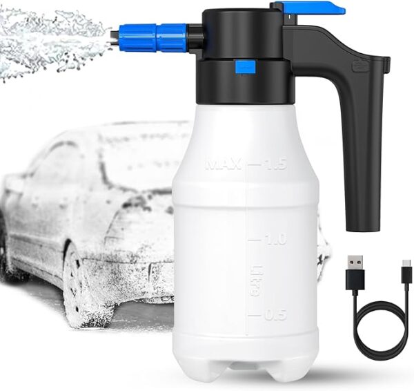 Electric Foam Sprayer with USB, Electric Pressurized Foam Sprayer for Car Washing,Foam Sprayer Suitable for Home, Garden and Car Beauty and Cleaning,Car Washing Accessories（1.5 Liters）
