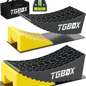 TGBOX RV Leveling Blocks Ramp Kit, 2 Packs Camper Leveler System for Travel with Two Chocks, 2 Anti-Slip Mats, 1T Bubble Level and Carry Bag, Up to 35000 LBS, Easier & Faster to Level Camper-Yellow