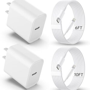 iPhone Charger Fast Charging【MFi Certified】 2Pack 20W PD USB C Wall Fast Charger Block with 6&10FT USB C to Lightning Cable Compatible with iPhone 14 Pro Max/13 Pro Max/12 Pro Max/11Pro/XS/XR/X/8/SE