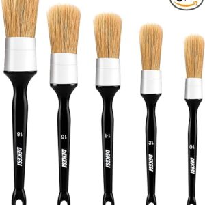 Car Detailing Brushes, 5pcs Boars Hair Detailing Brush, Detailing Brush Set for Cleaning Car Interior, Exterior, Wheel, Leather Seats, Engine Bay, Detail Brush for No Metal, Ultra Soft