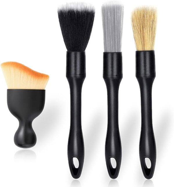 4 PCS Car Detailing Brush Set for Cleaning Interior or Exterior, Boars Bristle Detailing Brushes, Dusting Cleaning Supplies, Tool for Emblem, Air Vents, Wheels, Leather Upholstery Seat