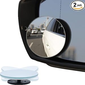 LivTee Blind Spot Mirror, 2" Round HD Glass Frameless Convex Rear View Mirrors Exterior Accessories with Wide Angle Adjustable Stick for Car SUV and Trucks, Pack of 2