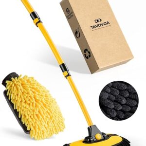 Car Wash Brush, with Extendable Long Handles & Scratch-Free Bristles, Car Mop Kit Including a Wash Mitt to Clean Your Car Shine Like New