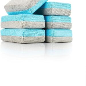 The Rag Company - Ultra No Soak Coating Applicator - Ultra Blue and Ice Grey - 6 Pack - 3 Inch by 5 Inch Applicator Sponge