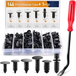 GOOACC 146PCS Nylon Bumper Shield Retainer & Double End Xmas Tree Retainers Clips Universal Auto Body Shield Retainer Fastener Clip Assortment- Bonus Fastener Remover