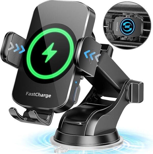 Wireless Car Charger, Fast Charging Phone Holder BothLin 3 in 1 Phone Mount Auto Clamping Car Accessories Compatible with iPhone 15 14 13 12 11 Xs XR, Samsung S23 Ultra S22 S21 S20/S10+ S9+ Note 9