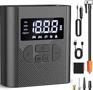 Tire Inflator Portable Air Compressor, 20000mAh Battery & 12V DC Air Pump for Car Tires With Tire Pressure Gauge, 150PSI Car Tire Inflator With LED Light for Motorcycle, Car, Bike, Ball