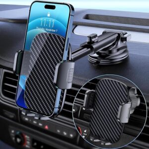 Qifutan Car Phone Holder Mount Phone Mount for Car Windshield Dashboard Air Vent Universal Hands Free Automobile Cell Phone Holder Fit for iPhone Smartphone Carbon Fiber