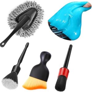 Car Interior Duster Detail Brush Cleaning Gel Kit, Soft Dash Vent Dusting Car Slime Putty Detailing Brushes Accessories Essentials Supplies Tools for Auto,Truck,SUV,RV