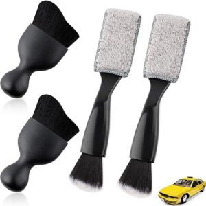 Auto Interior Dusting Brush,4 Pcs Car Interior Dust Sweeping Soft Brush,Woobrooch Car Detailing Cleaning Brush,Universal Car Interior Double Head Crevice Brush for Cleaning Dashboard,Air Vent,Leather