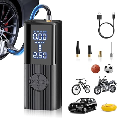 Tire Inflator Portable Air Compressor,20000mAh&180psi Portable Air Pump for Car Tires - Accurate Pressure LCD Display, Car tire air pump 4X Fast Inflation Air Compressor for Car,Motorcycle etc