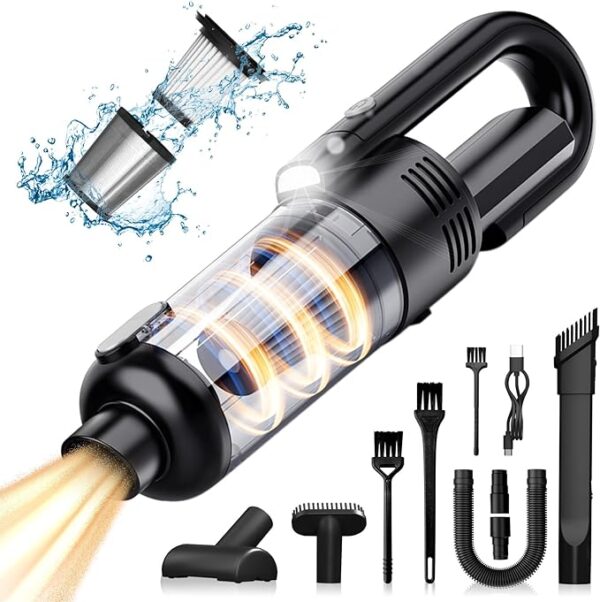 Portable Cordless Car Vacuum Cleaner: Wireless Car Vacuum with LED Light Pure Copper Motor 9000PA High Power Mini Hand Vacuum Rechargeable Dust Blower Deep Detailing Cleaning Kit for Car Home