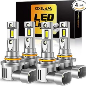 OXILAM Upgraded 9005 9006 LED Bulbs Combo, 600% Ultra Brighter, 1:1 Mini Size, 6500K Cool White, 9005/HB3 9006/HB4 Halogen Replacement, Canbus Ready, Pack of 4