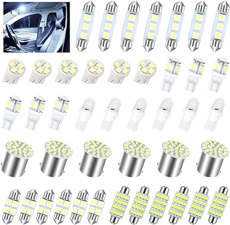 42 Pcs Car LED Lights Kit, Auto Interior Bulbs Set, 6000K 12V T10 For Accessory, Brake, License Plate, Map, Parking Lights