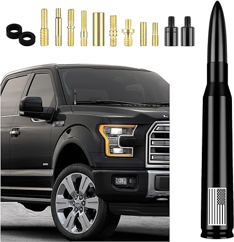 Car Bullet Antenna,Truck Exterior Decoration Accessories Antenna Toppers[New Upgrade Flag Design] AM/FM Radio Signal for Car SUV Truck Most Auto Cars Antenna Accessories Replacement (Black