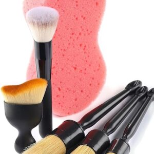 6Pcs Car Detailing Brush Set, Automotive Exterior & Interior Cleaning Brush Kit- Auto Boars Hair Detail Brushes, Vehicle Soft Dusting Dust Brush, Detail Tool for Air Vent, Dashboard, Leather