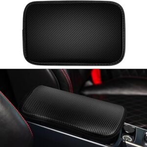 Amiss Car Center Console Pad, Universal Waterproof Car Armrest Seat Box Cover, Car Interior Accessories, Carbon Fiber PU Leather Auto Armrest Cover Protector for Most Vehicle, SUV, Truck, Car (Black)