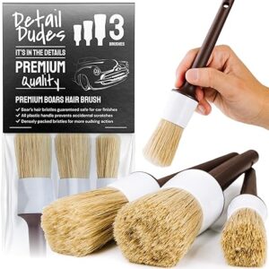 Car Detailing Brush Ultra Soft Boars Hair Set of 3- Automotive Detail Brushes- Washing & Cleaning for Wheels, Interior Upholstery, Emblem, Air Vent- Vehicles & Auto Interior Detailing Kit