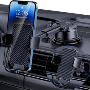 Phone Holder Car [Military Grade Suction Ultra Strong Base] Cell Phone Car Holder 3 in 1 Phone Mount for Car Dashboard Windshield Air Vent Hands-Free Car Phone Holders for iPhone Android Phones