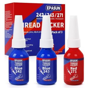 3 Pack Threadlocker Blue 242, Blue 243 and Red 271, Medium and Strong Strength Lock Tight Thread Lock for Nuts, Bolts, Fasteners, and Metals to Prevent Loosening and Corrosion (10mlx3)