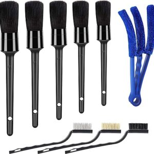 9pcs Auto Car Detailing Brush Set/ Interior Cleaning Kit Includes 5 Soft Premium Detail Brush, 3 Wire Brush & 1 Vent Cleaning Brush for Cleaning Interior, Dashboard, Engines, Leather, Wheel