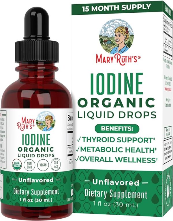 MaryRuth Organics Potassium Iodide | Iodine Supplement | 1 Year Supply | Iodine Drops | USDA Organic | Nascent Iodine | Vegan | Packaging May Vary | 1 Fl Oz