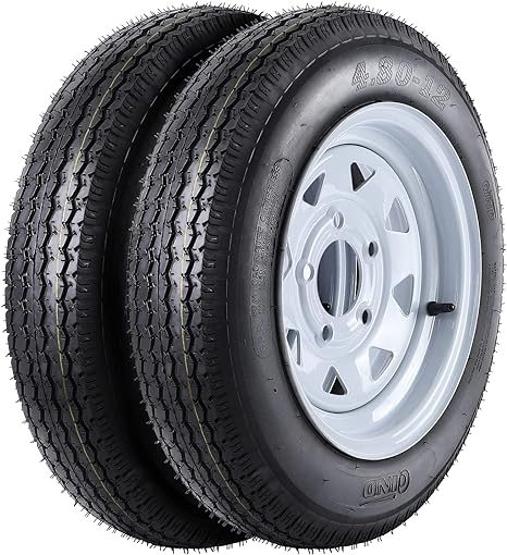 4.80-12 4.80x12 480-12 4.80-12 Trailer Tires with 12" Rims, 5 Lug on 4.5", Load Range C, 6PR 2 PACK