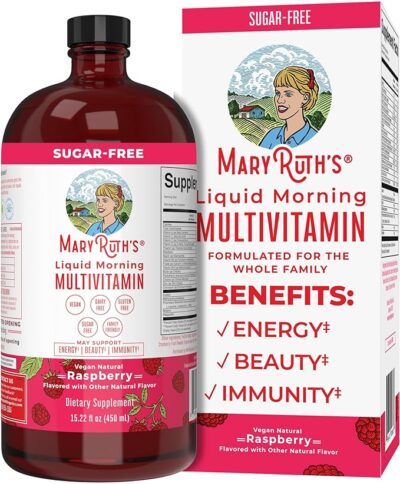 MaryRuth's Multivitamin for Women | Men & Kids | Vegan Liquid Vitamins & Minerals | Adults & Kids Multivitamins | Beauty & Energy Booster | Raspberry | No Added Sugar | 15.22 Fl Oz