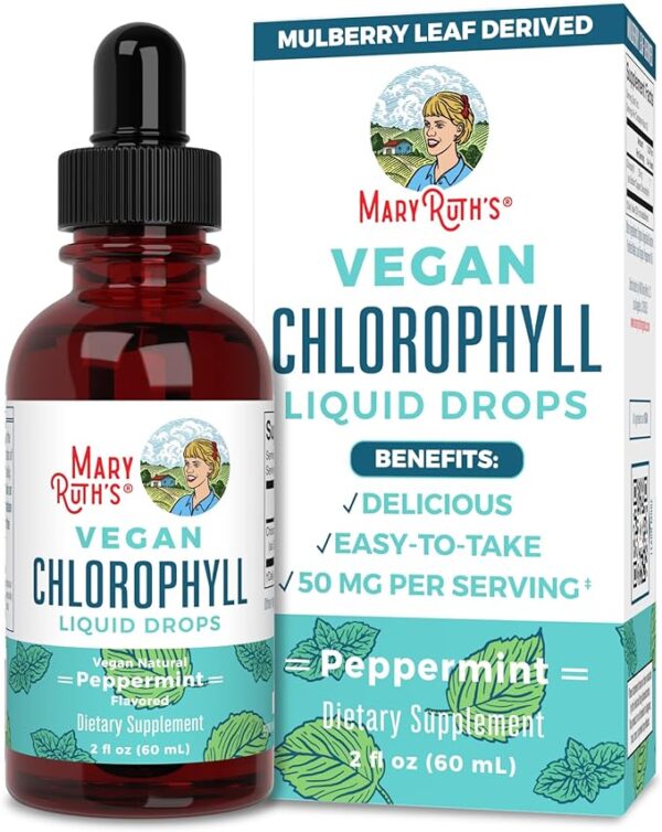 MaryRuth Organics Chlorophyll Liquid Drops, Clean Label Project Certified, Vegan, Non-Diluted Liquid Chlorophyll| Mulberry Derived Supplement for Ages 14+, Non-GMO, Delicious Minty Flavor, 2 Fl Oz