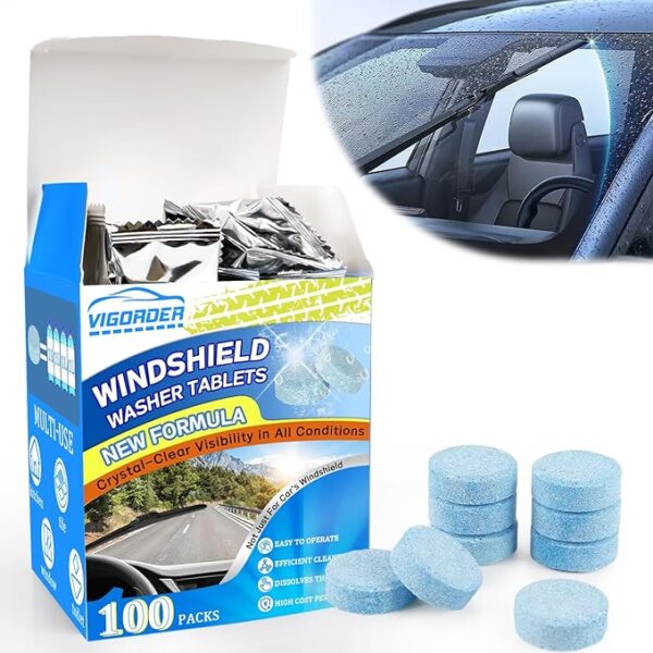 100 Pieces Windshield Washer Tablets, Economy 100 Gallons Windshield Wiper Fluid, 1 Piece Makes 1 Gallons, Professional Car Window Cleaner, Remove Glass Stains, (Winter: Use With De-Icer or Methanol)