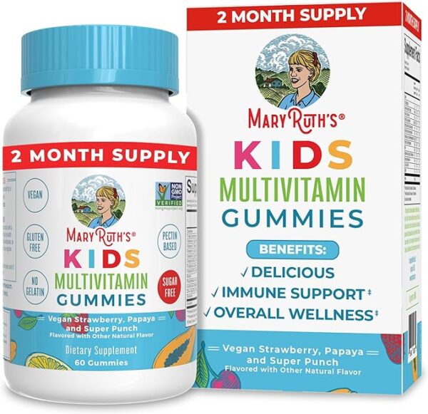 MaryRuth Organics Kids Vitamins Multivitamin | Sugar Free | 2 Month Supply | Kids Multivitamin Gummies | Vitamin D | Vitamin C | Zinc | Vegan | Non-GMO | Gluten Free | 60 Count